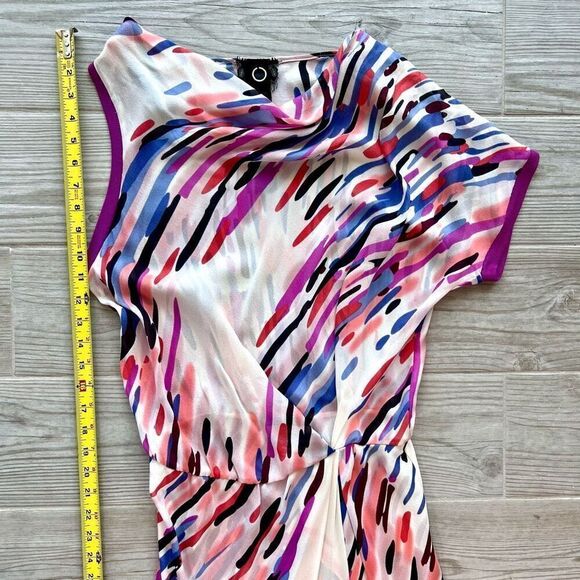 Poleci Women's Multicolor Lined Silk Abstract Midi Asymmetrical Dress Size 6 - Picture 3 of 9
